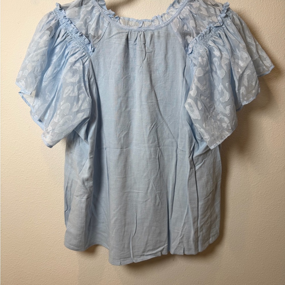 NWT Umgee Misty Blue Linen Mix Boho Fairycore M Ethereal Burnout Sleeve Top - Picture 9 of 10